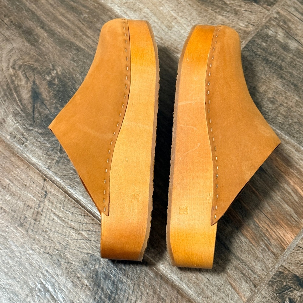Bryr Women The Bean Leather Platform Wood Clog,Tan Whiskey, 8 - Picture 7 of 9